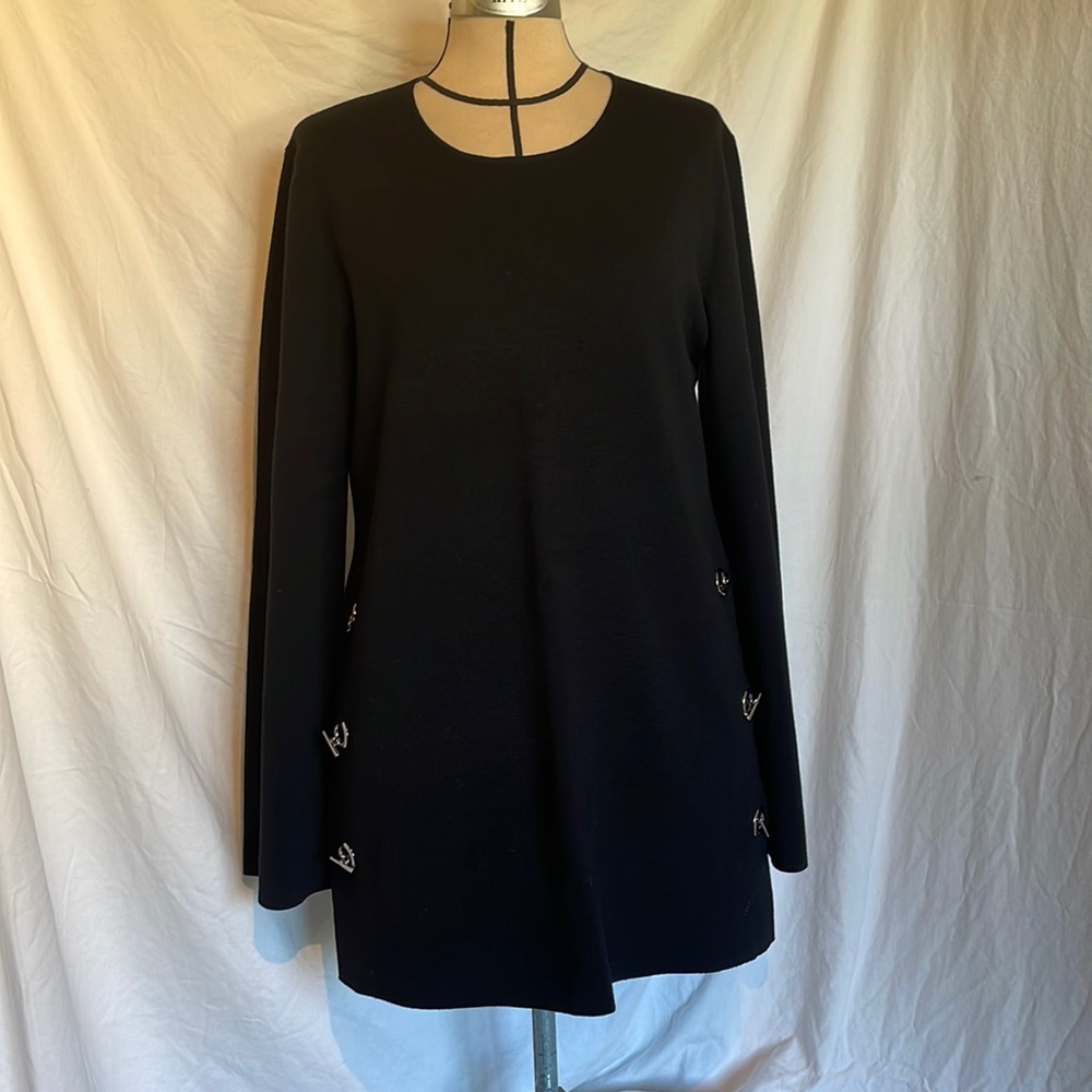 Long Sleeve Mod Style Black A-Line Dress